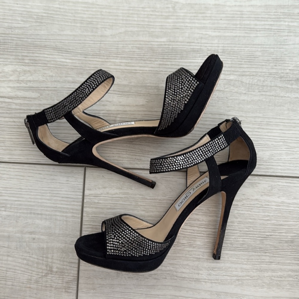 Jimmy Choo Black and Crystal Lancer Heels